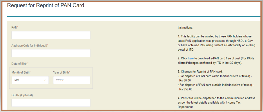 How can I reprint my old PAN card?