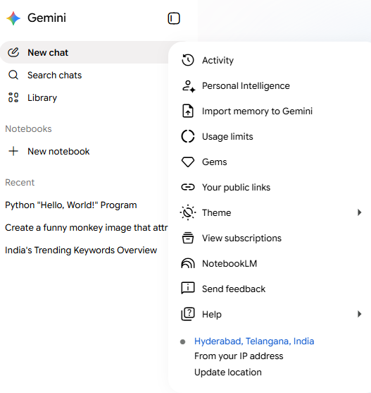 Gemini Extensions Menu