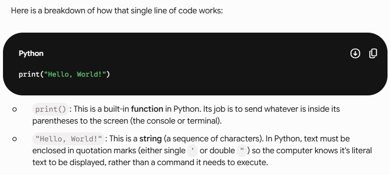 Gemini providing a line-by-line explanation of code