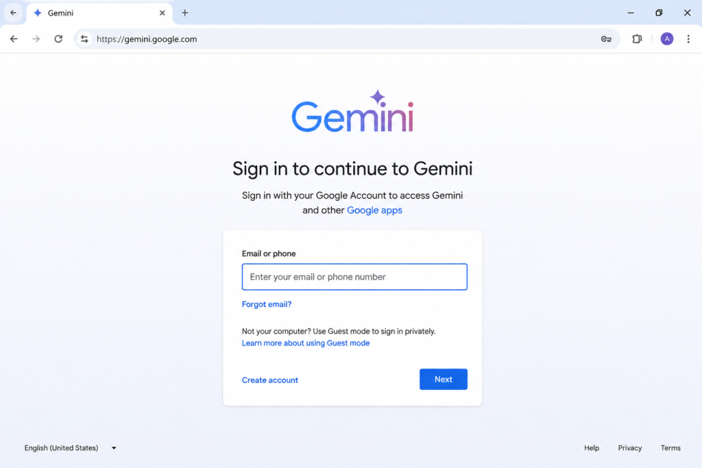 Gemini Sign-In Screen