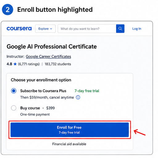 [Screenshot 2: Enroll button highlighted]