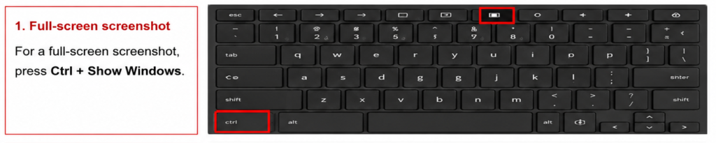 For a full-screen screenshot, press Ctrl + Show Windows.