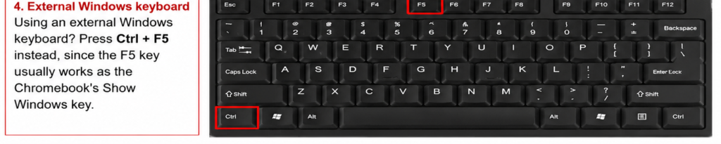 Press Ctrl + F5 instead, since the F5 key usually works as the Chromebook's Show Windows key.