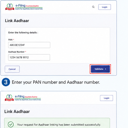 Enter your PAN number and Aadhaar number.