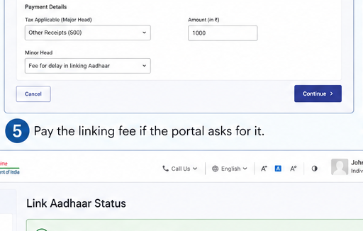 Pay the linking fee if the portal asks for it.