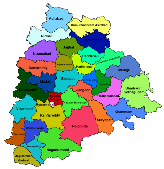 Complete List of 33 Districts image in Telangana