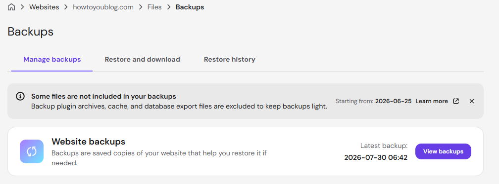 A complete WordPress backup includes both website files and the database.
