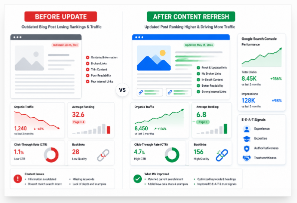 To refresh content without losing rankings, protect what already works before you change anything.