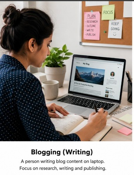 Blogging means sharing useful ideas through articles, guides, and written stories