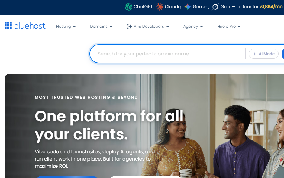 Visit Bluehost and click Get Started to compare the available hosting plans.