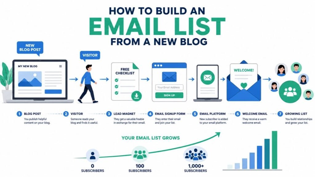 How to build an email list from a new blog step-by-step workflow