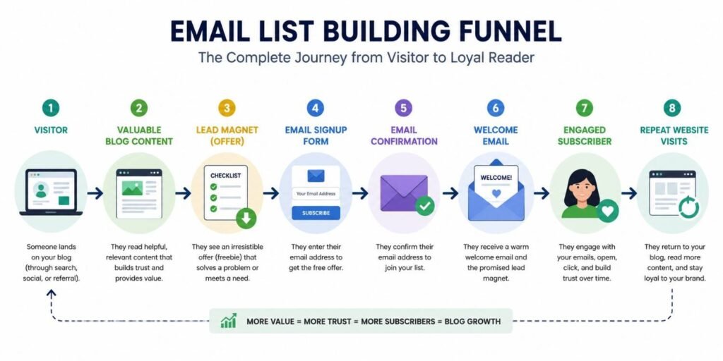 Email list building funnel for new bloggers