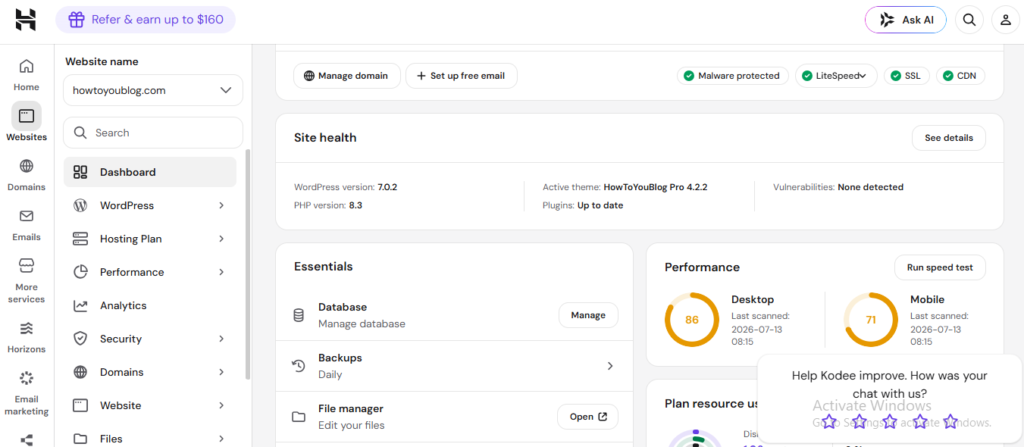 hPanel is Hostinger’s account and website management interface.