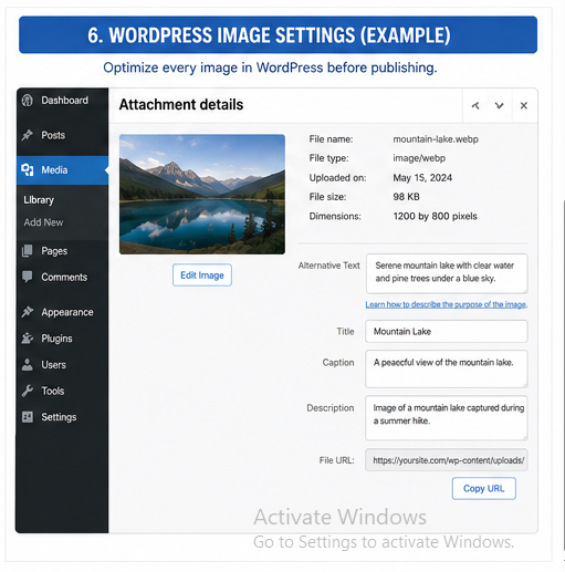 To optimize WordPress blog images, set a clear upload size before you add files.