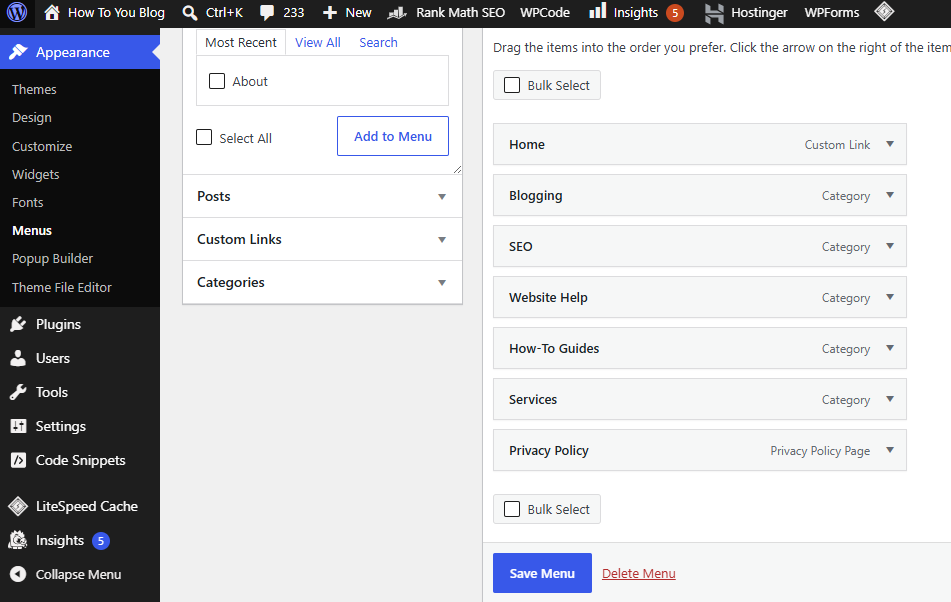Create the main menu