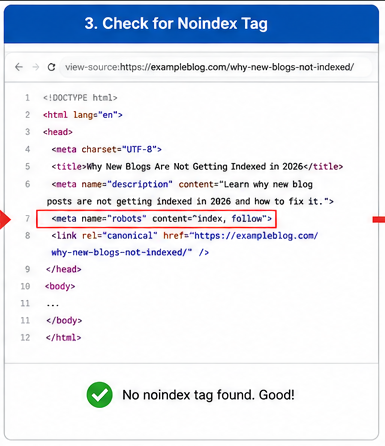 3. Check the Noindex Tag
