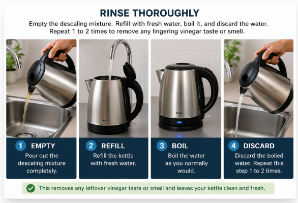 5. Rinse and Boil Fresh Water-Pour out the dirty solution.